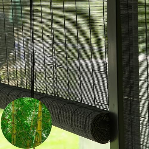 MZZHEDIE Schwarz Retro Bambusrollo,Natürlicher Bambusvorhang,Verdunkelungsrollo,Holzrollos,Sonnenschutz und Sichtschutz Rollo,für Fenster,Balkone,Gärten,Draussen,Trennwände (50×150cm/20×59in)