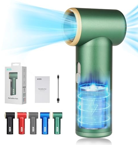 Kica JetFan Mini – bärbar handfläkt, USB-fläkt, 14 timmars driftstid, steglös hastighetskontroll, metallmaterial, för resor, kontor, hem, sommarpresenter – grön