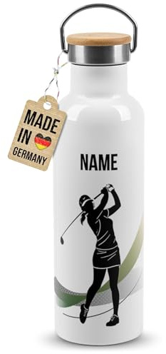 PR Print Royal Edelstahl-Trinkflasche für Sportler mit Name selbst gestalten - Golf - Geschenk Sportler, Personalisierte Geschenke für Frauen | Thermosflasche Weiß, 750 ml