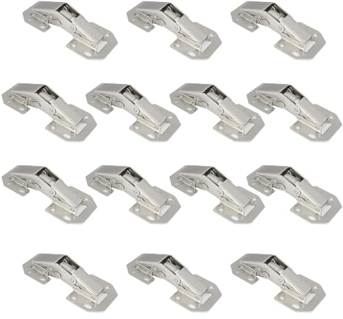 Cobenga 14 Pcs Modern Silver Stainless Steel Cabinet Hinges, 4-Inch 90 Degree Full Overlay Soft Close Hinges for Kitchen Cupboard Doors