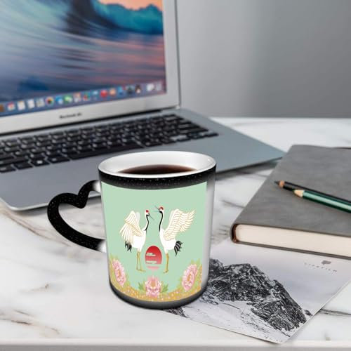 AELKSP Divertida Taza de Café,Taza té café Cambio de Color de la Taza Sensible al, cerámica Taza Mágica, 11oz, Grulla inmortal Kokusaiki