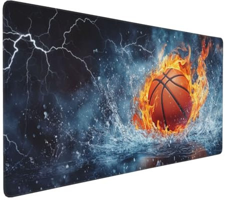 Gaming Mauspad XXL Schwarz Mousepad 800x400x4mm Basketball Verlängertes Mauspad Schreibtischauflage,Genähte Kanten Mauspad,Verbessert Präzision Geschwindigkeit Wasserdicht Geeignet für Büro und Spiele