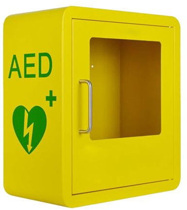 DOJOEUU AED-Schrank, wandmontierte Aufbewahrungsbox für Defibrillatoren mit Schloss und Alarmsystem, Metallstahlplatte, breites Sichtfenster, passend für die meisten AED-Modelle, Erste-Hilfe-Koffer