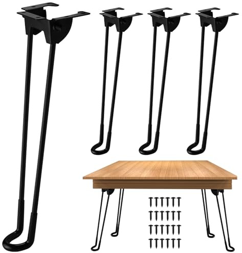 Homtone 4 Stück Haarnadel Tischbeine Klappbar, 32 cm | Metall Klappbar Tischbeine mit Gummifüße und Montageschrauben für Couchtisch, Laptop Tisch