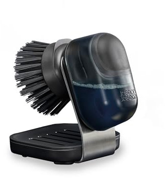 Joseph Joseph SinkTech Cepillo de Palma para Fregar Platos con Dispensador de Jabón y Base de Acero Inoxidable