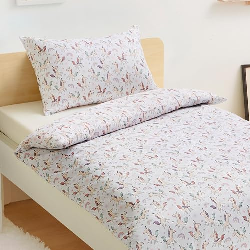 Amazon Basics Juego de Funda Nórdica Reversible de Microfibra para Niños - Funda Edredon de 100 x 135 cm y 1 Fundas de Almohada de 40 x 60 cm para Cuna, Unicornio y Arcoíris