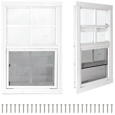 COLORPAPA 2 Stück Schuppenfenster, 35,6 x 53,3 cm, kleine Schiebefenster, bündig montierte Fenster mit gehärtetem Glas und Fiberglas-Bildschirm für Schuppen, Hühnerstall, Spielhaus, Haushalt, Garage,