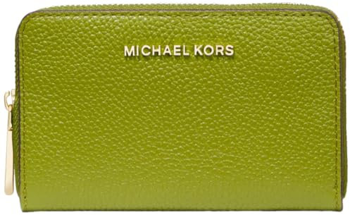 Michael Kors Jet Set Small Zip Around Card Case, Porta Carte di Credito Donna, Hardware Color Oro/Pelle di Ghiaia Mercer/Verde Prato, One Size
