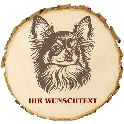 KIWISTAR UG - 14-16 cm Baumscheibe - Langhaariger Dackel - Hund - personalisiertes Geschenk individuell selbst gestalten - Name - Holzscheibe mit Wunschtext - Naturholz - Geschenk - Türschild