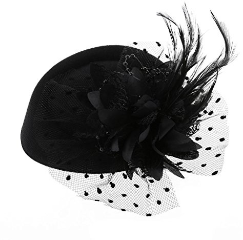 YIBOZI Fascinator-Hut, 20er-/50er-Jahre-Stil, einfarbig, PillboxHut, Cocktail, Tee, Party, Kopfbedeckung, Haarnadel, Schwarz
