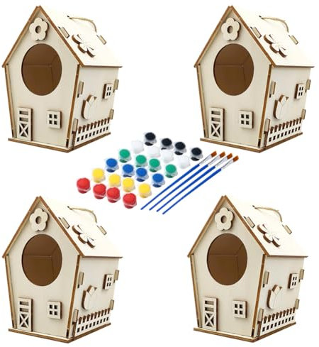 LICHENGTAI Fågelhus byggsats för barn, trähantverk för barn att bygga och måla, 3D fågelmat pysselset barn, trä fågelhus pussel leksak, presenter för pojkar flickor