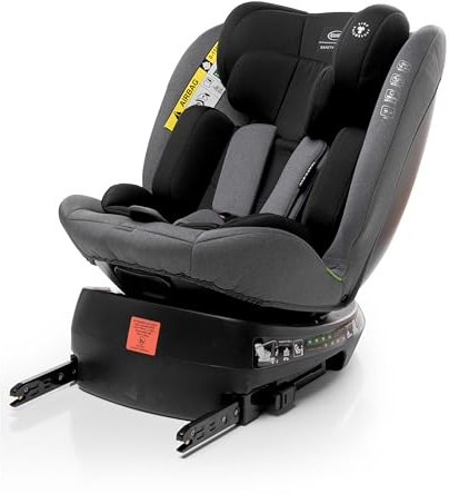 4BABY Kindersitz drehbar 360 ISOFIX Matt-Fix I-SIZE verstellbare Kopfstütze Sitz 0-36kg, 40-150 cm (Graphite)