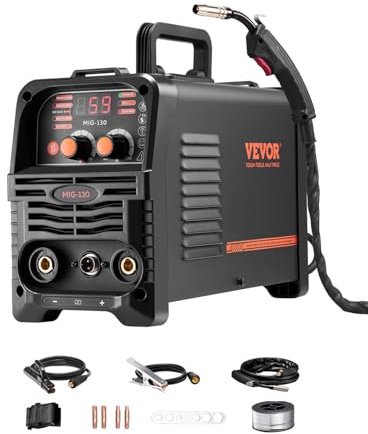 VEVOR MIG Soldering Machine, 130A Synergic Welding Machine Portable Multi-Process MIG Gas Free MMA Lift TIG Welder 3 in 1 Welder with IGBT Inverter Technology, Digital Display Screen