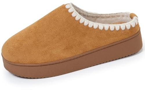 Isotoner Chaussons pantoufles mules femme à talon compensé de 3,5 cm, très confortables, 40, camel