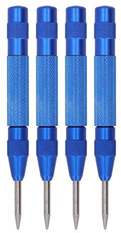 4Pcs Steel Center Punch Tool Set Kit, Non Slip Knurl Design for Installation Maintenance, for Positioning on Steel, Iron, PVC (Blue)