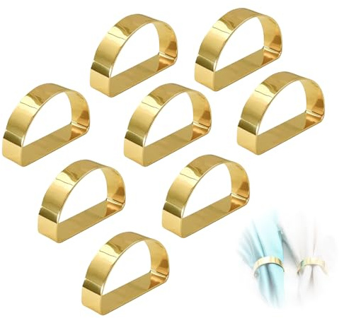 FortuneGlobe 8 Stück runde Tischservietten, goldene Serviettenringe, Serviettenbänder für Hochzeit, Weihnachten, Thanksgiving und Party-Anlässe, robust und vielseitig