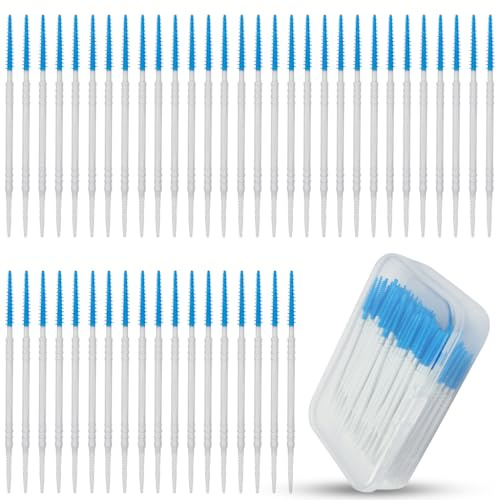 Interdentalbürsten, Silikon, Zahnseide, Zahnseide, Zahnspalte, tragbare Zahnseide-Sticks für Zahnspangen, Zähne und Mundhygiene, 300 Stück (Weiß/Blau, Einheitsgröße)