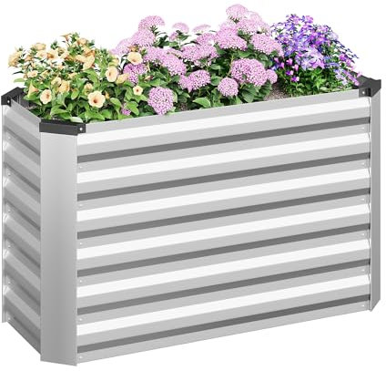 WOLTU Orto Urbano in Metallo, Fioriera Esterno per Verdure, Frutta e Fiori, Bancal Orto per Giardino, Patio e Terrazza, 100 x 40 x 56 cm, Argento