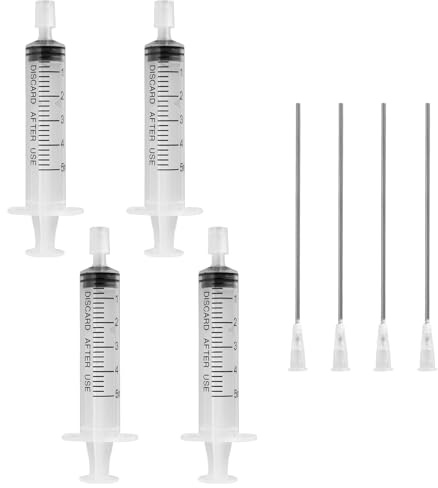 WXS-CHALL 4 Pack-5ml Plastic Perfume Syringe Extracto Decanter Kit with Blunt Stainless Needle Tip, Suitable for Perfume、Ink、Pen、Printer Filling, Refillable Liquid Dispensing and Measuring.