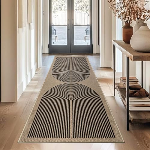 Capslpad Tapis de couloir 80x200cm aspect jute tapis de cuisine naturel lavable tapis noir antidérapant tapis de couloir corridor pour couloir, cuisine, chambre à coucher, balcon
