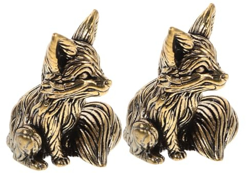 Luxshiny 2 Stück Kleine Fuchsfigur aus Massivem Messing Vintage Fuchsskulptur als Sammlerstück und Dekorative Desktopdekoration für Zuhause und Büro