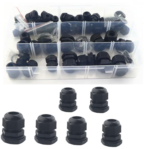 GIVIHGETI 65 Stück Kabelverschraubung Set mit Dichtungen, IP68 Kabeldurchführung Wasserdicht PG7 PG9 PG11 PG13.5 PG16 PG19 Schwarz Einstellbar Kabelverschraubungen Set für Schaltkasten Abzweigkasten