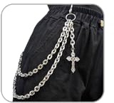 LunarCharm Punk Layered Trouser Chain, Silver Heart Cross Stud Tassel Wallet Chains, Hip Hop Pocket Chains, Gothic Jewellery Keyring Wallet for Men and Women