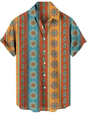 Hombres Moda Estilo Étnico Retro Gráfico 3D Impreso Camisas de Manga Corta Playa Tropical Camisas Verano Camisa Hawaiana Botón de la Solapa Blusa Tops