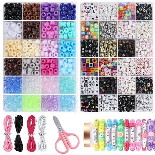 Sugfews Perlenset für Armbänder, Armband Set Selber Machen, Rund Buchstaben Perlen zum Auffädeln, Perlen zur Schmuckherstellung, Buchstaben Armband Selber Machen, für Kinder Erwachsene