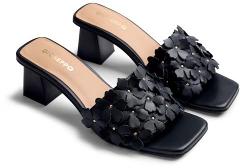 Gioseppo TANGUB - Sandalias Tipo Mules de Piel Trenzada a Mano para Mujer, Tacón Escultural de Madera, Comodidad y Estilo, Color Negro, Talla 41