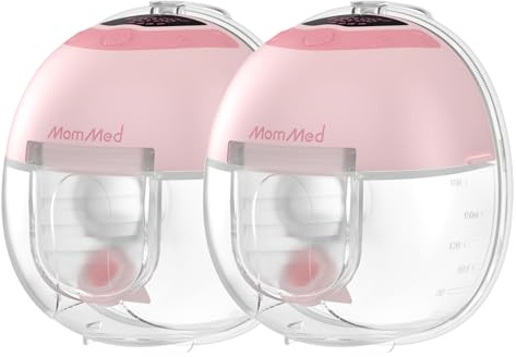 MomMed S33 Wearable Breast Pump, Ultra-Quiet in-Bra Pump for Work & Night, One-Tap Pause, Night Light, Leakproof, 4 Modes 9 Levels, 17/19/21mm Inserts (Pink, 2 Pack)