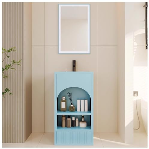 ZTGL Badezimmer Waschbecken Industrielles Standwaschbecken Badmöbel Set Waschtisch Unterschrank Freistehende Sockel Waschbeckenunterschrank Badezimmermöbel Aufbewahrungsschrank C, with LED Light