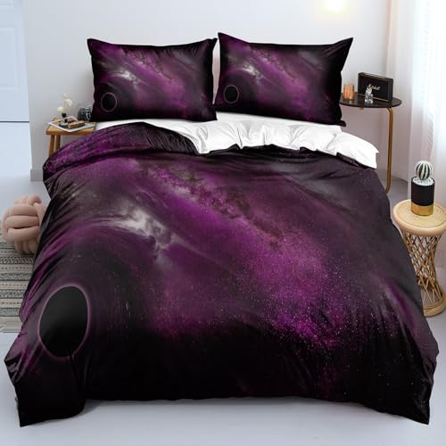 Buco nero Copripiumino Grande Stampato 200x200cm Viola Fodera per Piumino e 2 Federe per Cuscini, Morbide e Traspiranti, Adatte per Giovani e Adulti, con Chiusura Lampo