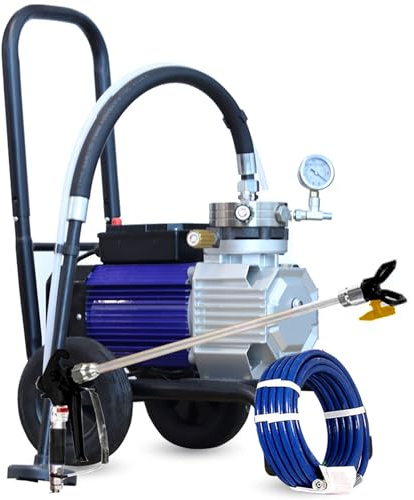 Pulvérisateur de peinture sans air, machine commerciale à haute efficacité avec chariot, 1,8 l/min, 1 pistolet pulvérisateur tuyau de 10 m, idéal pour la maison, l'extérieur, l'intérieur, les meubles