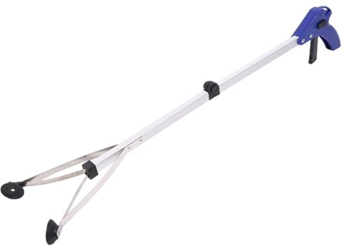 HOODANCOS Foldable Aluminum Alloy Trash Reacher and Grabber Tool with White Handle, Lightweight Folding Litter Pick up Aid for Garden and Outdoor Cleaning, Reaching Assist Device for Adults
