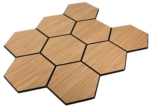 Akustikpaneel mit Holzfurnier Hexagon in Bright Teak - 727x600 mm - mit PET-Filz - 4 Stück