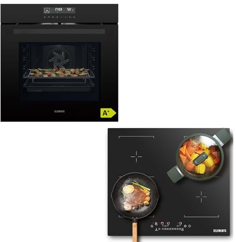 Kit de cuisinière autonome - Four encastrable de 60 cm - Fonction Air Fry - Plaque à induction de 59 cm - Plaque à induction résistante aux rayures avec deux zones flexibles - Grill - Air chaud - Aqua
