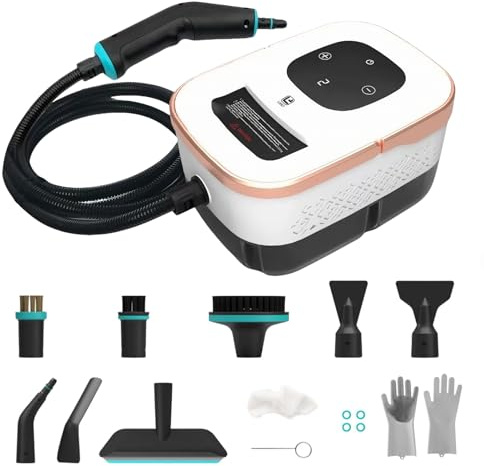 Pulitore a vapore portatile, 2500 W, 4,0 bar, ad alta pressione, 1250 ml, serbatoio dell'acqua calda, 10 accessori, 6 livelli regolabili, per cucina, finestre, bagno e auto