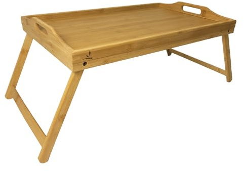 BEGRYF Betttablett aus Bambus 50 x 31 x 22 cm, Serviertablett mit klappbaren Beinen, Frühstückstablett mit Griffen, Laptoptisch Bambus, Tabletttisch für Bett und Sofa