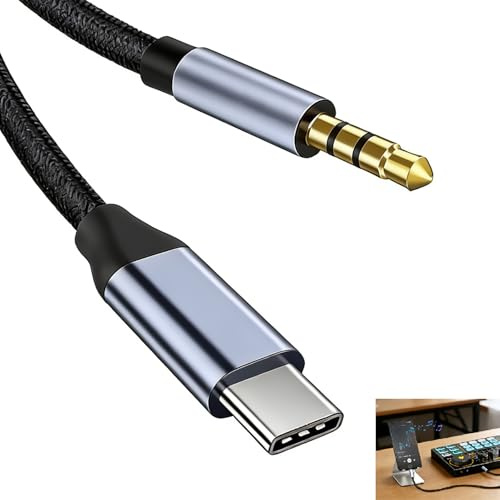 Cfanibo USB C to 3.5mm Audio Cable, 1M USB C Aux Cable with DAC Chip HiFi Stereo Headphone Jack Adapter for Car Speaker Headphones iPad Pro MacBook Laptop Durable Aluminium Connector (3.3Ft/1M)