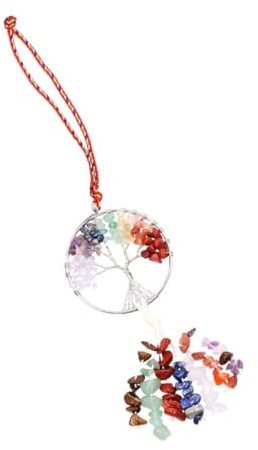 HEMOTON Ciondolo Pietre Chakra Naturali Albero della Vita in Acciaio Inossidabile Equilibra Umori e Allevia Irritazioni, Decorazione da Appendere per Auto e Ufficio