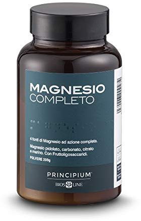 BIOS LINE Principium, 4 fonti di magnesio ad azione completa, Integratore anti stress, Senza glutine e lattosio (200g)