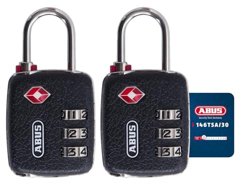 ABUS TSA-Schloss 146TSA/30 - Kofferschloss in Lederoptik mit 3-stelligem Zahlencode - für Koffer, Taschen, Rucksäcke - 2er Set | 3-stelliger Zahlencode, kein Schlüssel nötig - für Koffer, Taschen & Rucksäcke - TSA-akzeptiert für USA-Flugreisen