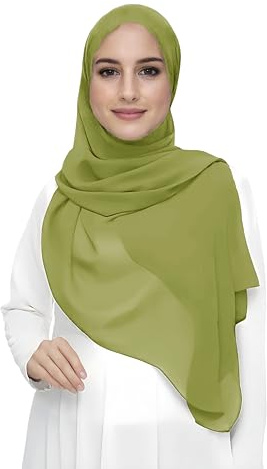 Lina & Lily Hijab para Mujer Musulmana, Tela Premium Chifón Ligero y Fluido (Verde Lima)