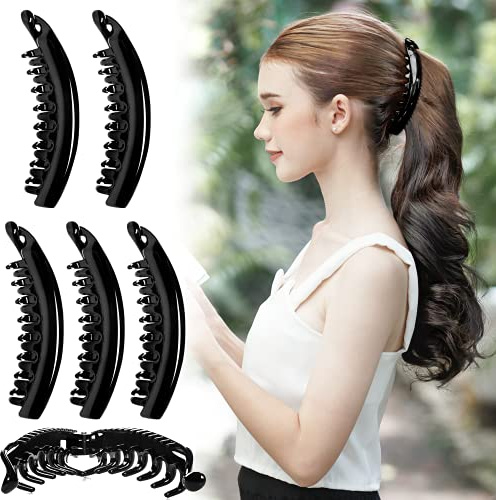 RC ROCHE 6 Stück Bananenspange Banana Clip Pferdeschwanz, Groß Schwarz | Bananenklammer, Mehr Volumen, Starker Griff, für Dickes und Dünnes Haar, Hochstecken, Halboffene Frisuren, Arbeit, Alltag