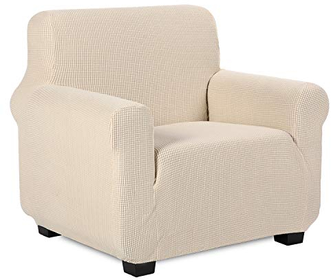 TIANSHU Funda Elástica para Sofá, Funda Sofa 1 Plaza Ajustables Fundas Sofa Funda de Sofá con Reposabrazos Antideslizante Antimanchas ( Beige )