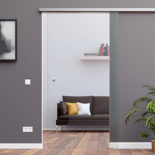BC-775-2-KNAUF-ASE: Schiebetürsystem ESG 775x2175x8mm Dekor C, Klarglas; Schienensystem ALU SlimLine SoftClose; Knaufmuschel