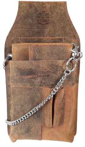 LEONARDO VERRELLI Kellner-Geldbörse aus Leder mit großem Münzfach Damen Herren Portemonnaie mit oder ohne Holster und Kette (Braun)