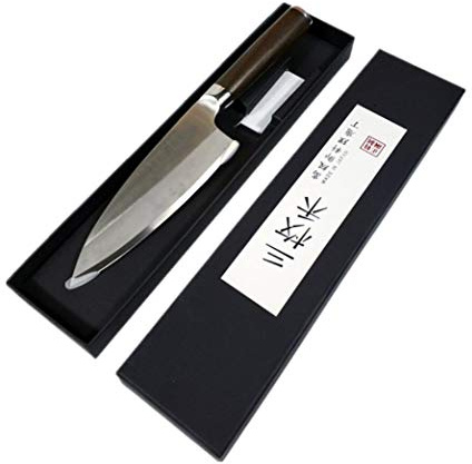 KEMEIQI Left Handed Deba Knife 7 Inch(180mm), Single Bevel Japanese Style Fish Fillet Knife, High Carbon German Steel, Natural Wood Handle