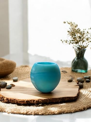 Maison Zoe Teelichthalter Alabaster-Stein Kugel Rund Klein Türkis- handgeschnitzte Kerzenhalter - Deko - Windlichthalter